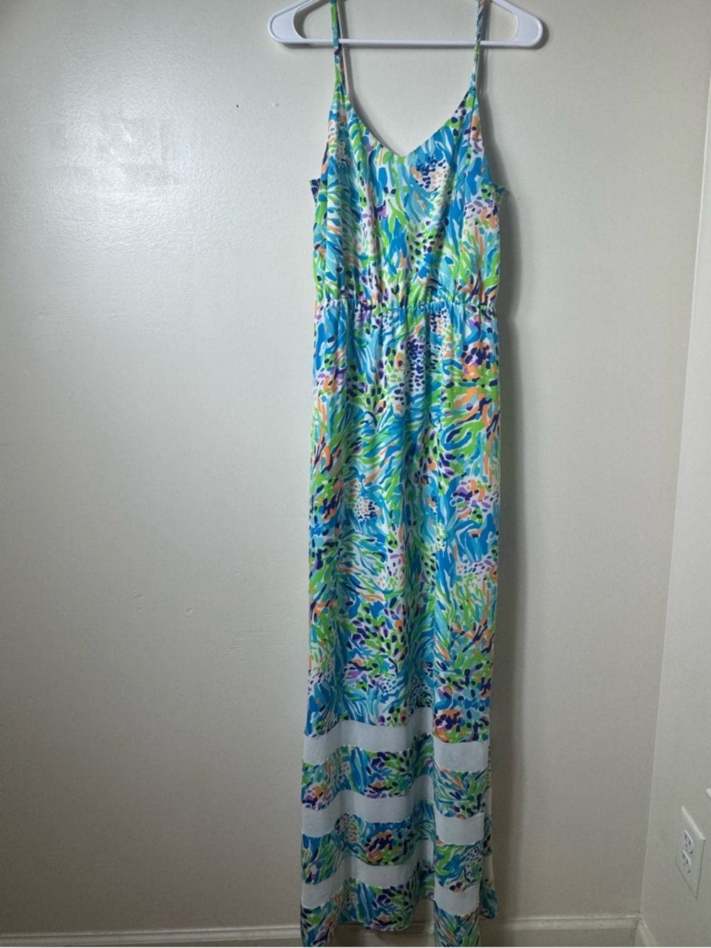 Lilly Pulitzer Blue Green Printed Maxi Dress Medium Resort Beach